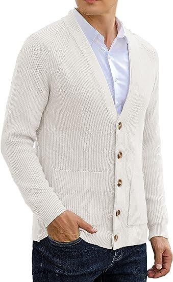 Men's Long-Sleeve Cardigan Sweater Soft Cable Knit Sweater for Men