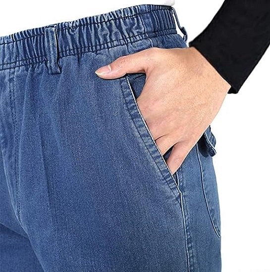 Men's Elastic Waist Denim Pants Casual Loose Straight Jeans